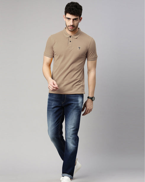 Beige Solid Polo T-Shirt